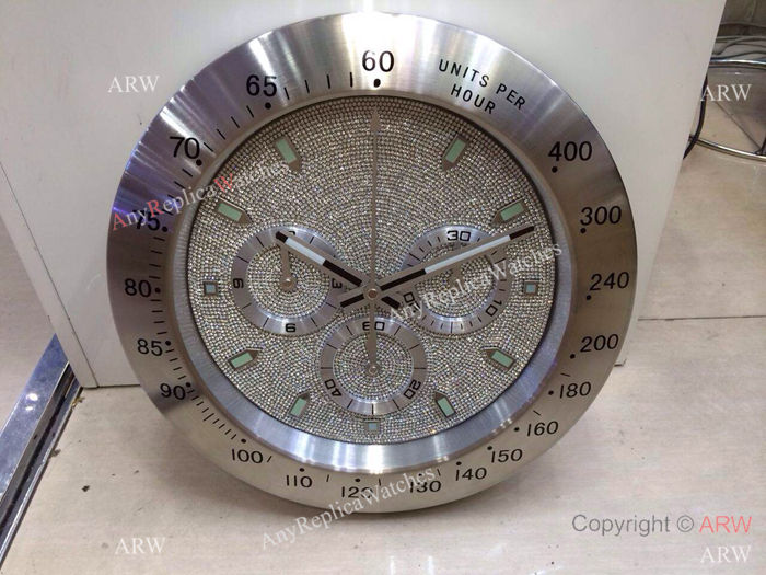 Rolex Daytona Silver Diamond Paved Dial Official Dealers Clock